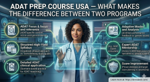 ADAT Prep Course USA comparison showing ADAT exam prep, study materials, and mock exams for dental professionals